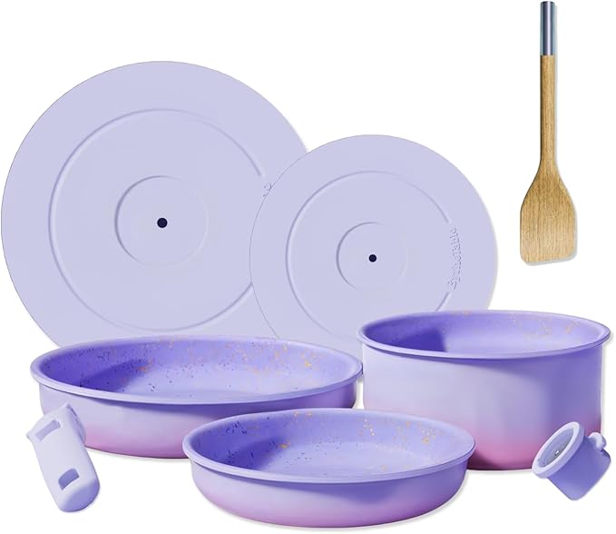 By the Table Cookware &amp Spatula Sets Ceramic Titanium Non-Toxic Nonstick Cookware Set 8-Piece &amp 4-Piece Wood Spatula Set