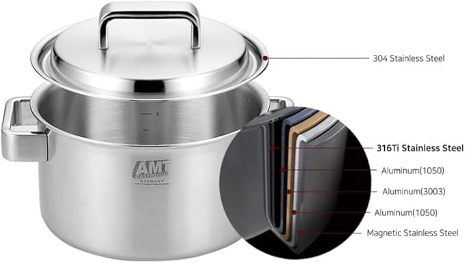 Withmolly316Ti Titanium Stainless Steel Stockpot rice cooker with Lid 6.2in/16cm