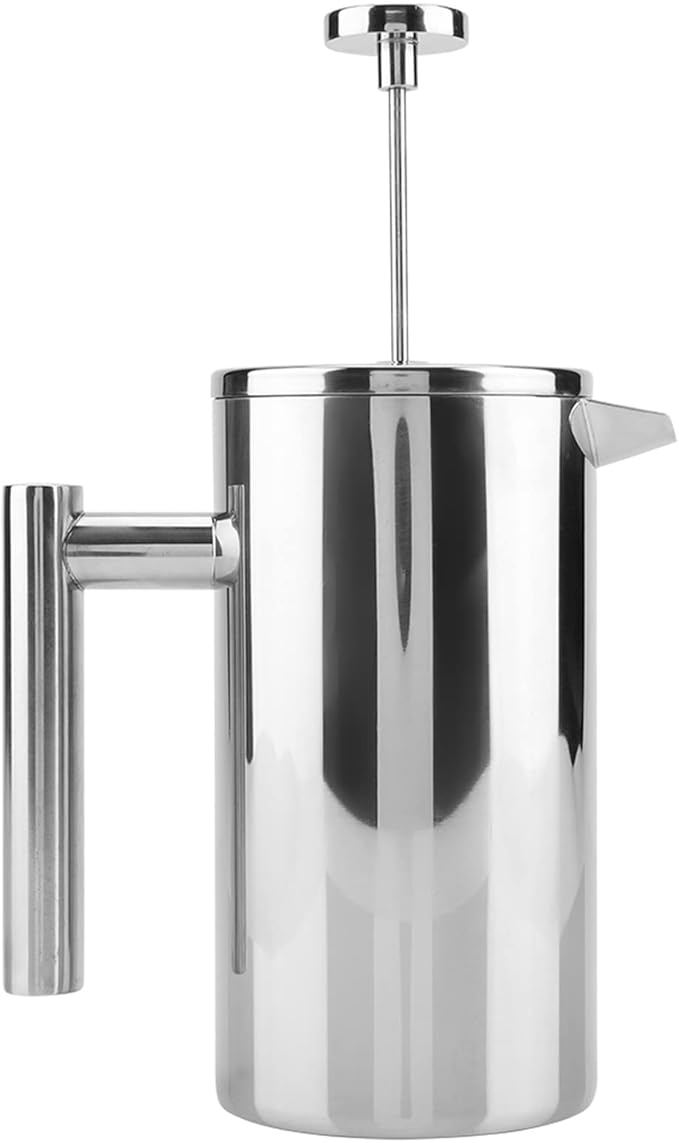 Stainless Steel Coffee Maker French Press Tea Pot with Filter Double Walled Insulation Kitchen Addition Pouring Office Home Silver (1000ML)