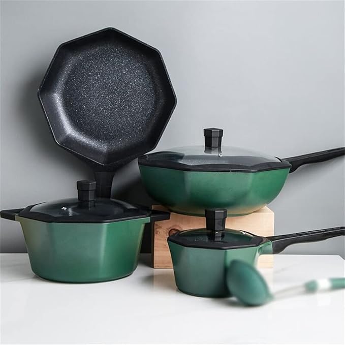 Cookware Octagonal Cookware Set Non-Stick Wok Pan Pan Pan Cooker Casserole Kitchen Hot Pot Pot Set