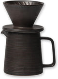 Stoneware Handmade Pour Over Coffee Maker Set Ceramic Coffee Brewer Hand Drip Cone Dripper &amp Coffee Pot Microwaveable Decanter Retro Metallic Glaze 16oz