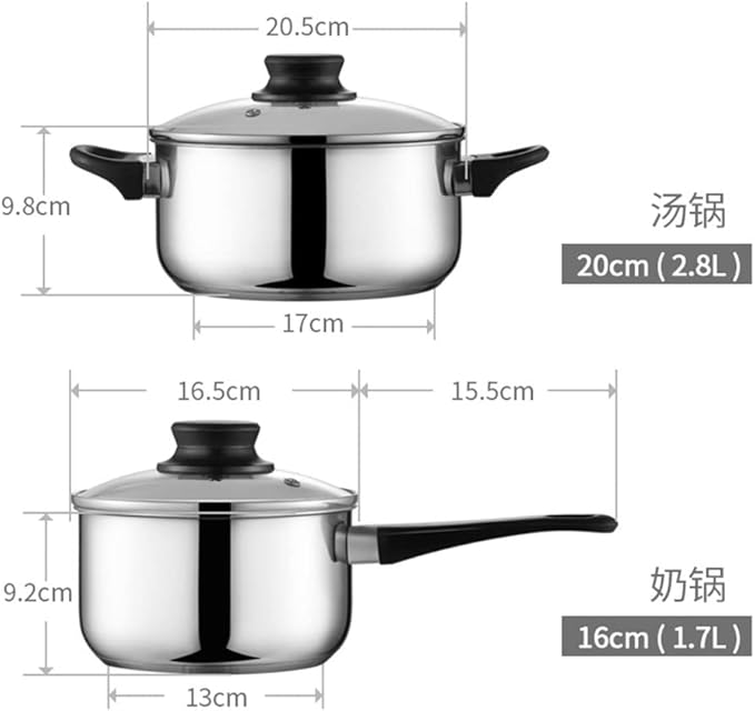 Solid 3pcs cookware Set Stainless Steel Glass lid Stock Pot Kitchen Set Milk Stock Pot Universal hot Non Stick Pot