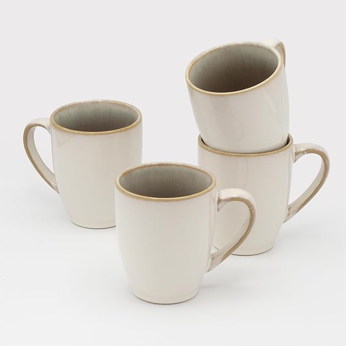 Sango Resona Moss Green Stoneware Mugs (Set of 4) – 12 fl. oz Durable Stoneware with Reactive Glaze Delicate Gray-Green Interior Microwave &amp Dishwasher Safe for Everyday Dining &amp Entertain