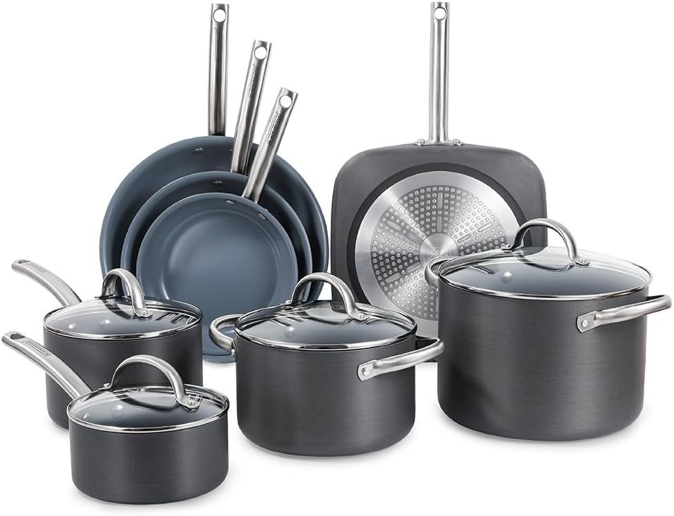 BLACK+DECKER 12-Piece Ceramic Hard Anodized Aluminum Cookware Set Pots and Pans Set with Ceramic Non-Stick Coating
