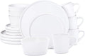 Plates and Bowls Sets for 4 - CJDC-QUELO 16 Piece Stoneware Dinnerware Sets with Mugs Ceramic Dishware Sets for Kitchen Dining Use Chip and Scratch Resistant Microwave Dishwasher Safe White
