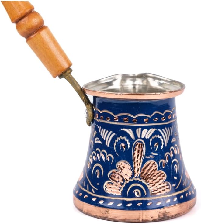 Copper Coffee Pot Enamel Handmade 5 Person Traditional Turkish Coffee Maker with Handle for Home Kitchen Use Black - Black One Size