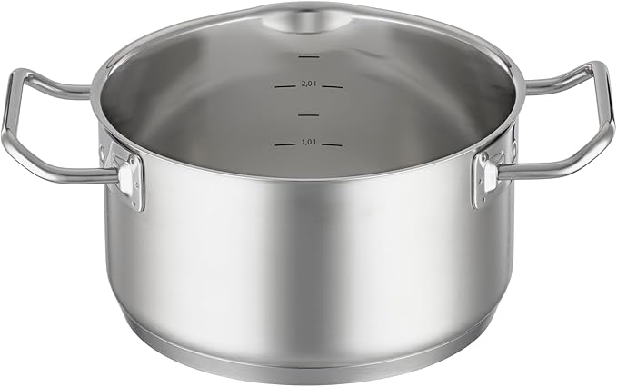 RÖSLE Expertiso Casserole Pot Universal Cooking Container 18/10 Stainless Steel 20 cm Glass Lid Inside Scale Suitable for Induction Cookers Dishwasher Safe