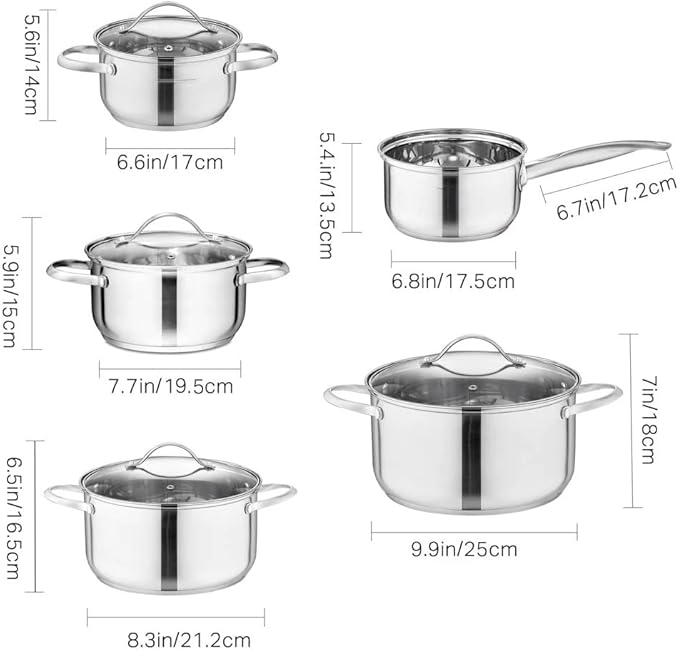Cookware Set Kitchen Stainless Steel 9-Piece Cooking Pot SetInduction SafeNon Stick SaucepanCasserole with Glass lid
