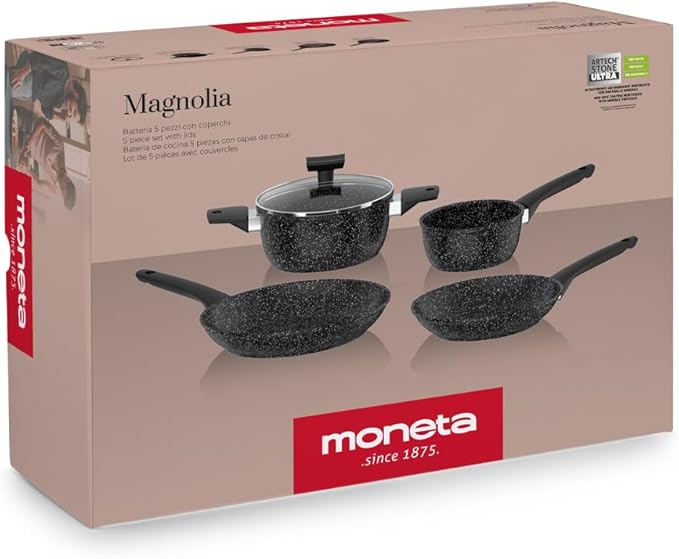 Moneta Magnolia Stone Black 5-Piece Cookware Set Also for Induction