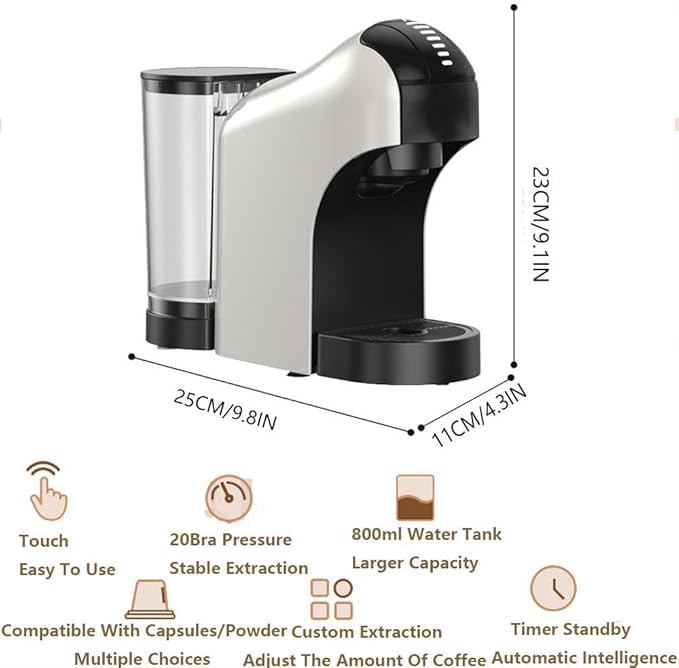 Espresso Machine 20bar Single-Serve Coffee Maker Capsule Coffee Machine 27oz Removable Water Tank Cappuccino And Latte Machine Maker For HomeWhite
