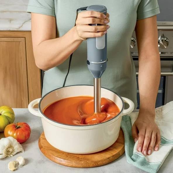 Immersion Hand Blender with Whisk Attachment 650 Watt Electric Stick Blender 3 Speed Handheld Blender with Blending Cup Dishwasher Safe Parts Gray