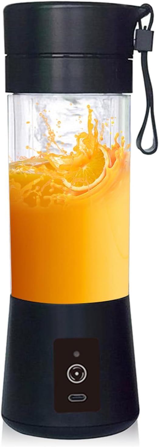 Drfeify Portable Blender with 6 Stainless Steel Blades 2000mAh USB Rechargeable Battery DirectDrinking Design Easy 380ml Capacity Juicer Smoothie Maker Protein (Black)