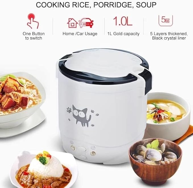 Portable rice cooker1L Multifunction Electric Mini Rice Cooker Water Food Heater Machine Lunch Box Warmer 2 Persons Cooking Household