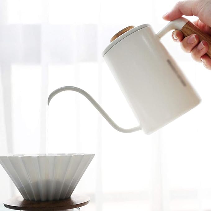 Liudan Coffee Maker Fine Coffee Pot Handmade Coffee Pot Initial Watering Can 304 Stainless Steel Household Coffee Pot Morning Mist White 600ml Coffee Presses (Color : White)
