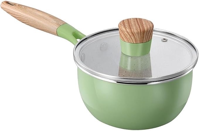 cookware set Non Stick Frying Pan With Wooden Handle Cooking Pot Set Breakfast Crepe Maker Cookware Saucepanpink 16cm Milk(Green 16cm milk pot)