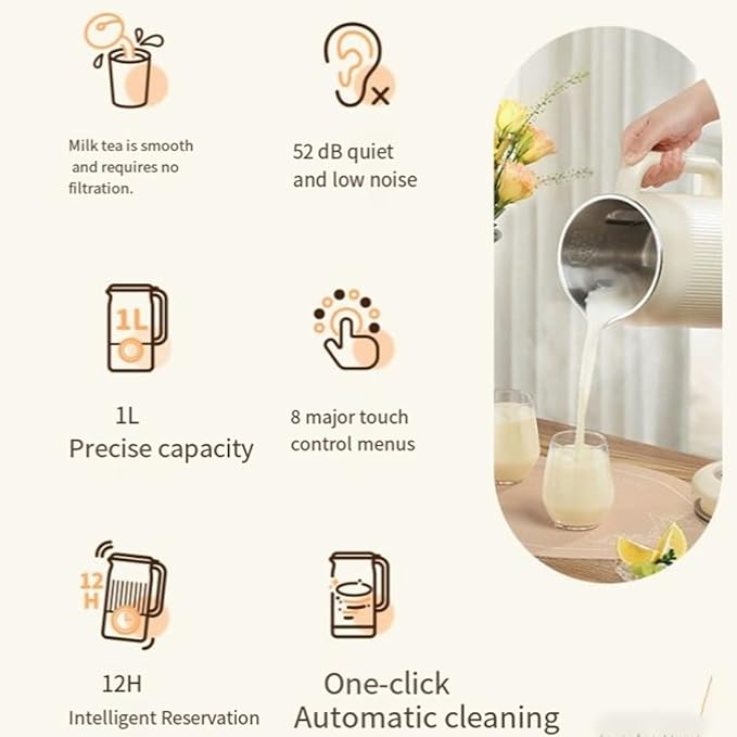 The 8-In-1 Multifunction Nut Milk &amp Juice Maker 8-In-1 Nut Milk Maker Machine Automatic Plant-Based Milks Blender with Delay Start Keep Warm Self-Cleaning (Green)