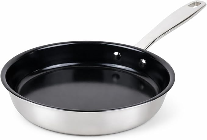 Alva Maestro 8 Inch Ceramic Nonstick Frying Pan | Stainless Steel Skillet | PFAS-Free 5-Ply | Induction Compatible | Oven Safe to 400°F | Non Stick Frying Pan for Everyday Cooking
