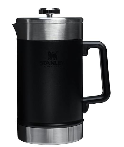 STANLEY Classic Stay-Hot French Press Coffee Maker 48 oz | 5 Minute Brew 4 Hours Hot | Mesh Filter for Coffee Grounds | Insulated Stainless Steel French Press | BPA-Free | Black 2.0