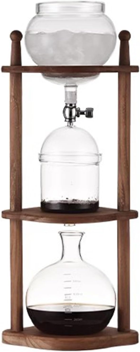 Cold Brew Drip Tower 800ml Manual Iced Coffee Makers with Slow Drip Technology with Adjustable Dripper Wooden Bracket for Home Offices Coffee Shops
