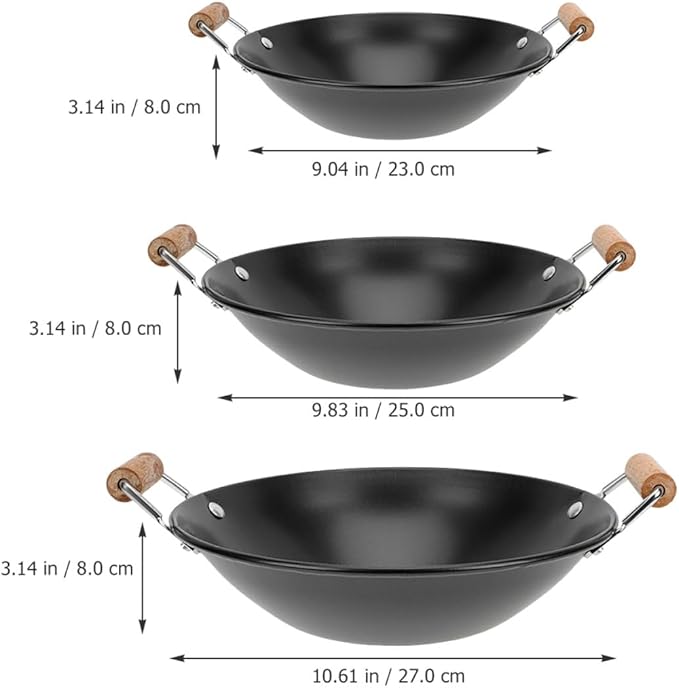 Homoyoyo 3pcs Stainless Steel Overflow-proof Dry Cooking Pots with Black Wooden Handles Small Household Cooking Pans for Stove Use Sturdy Metal Cookware Set for Single and Family Meals