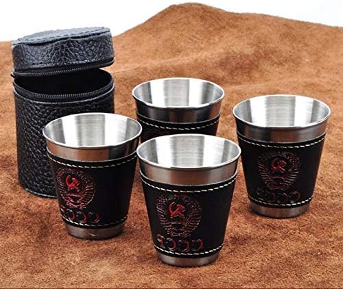 8 PCS/2 Set 70ml Outdoor Camping Tableware Travel Cups Set Picnic Supplies Stainless Steel Wine Beer Cup Whiskey Mugs PU Leather Cookware Set Cookware Picnic Boiler Cookware