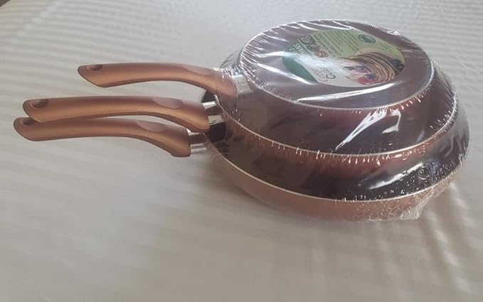 Copper Cuisine by Healthy Living Skillets. 3-piece nonstick cookware set includes 8-inch 10-inch and 12-inch skillets