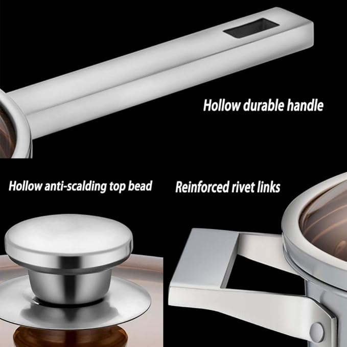 Frying Pan and Saupan Set with Lids Stay Cool HandlesStainless Steel Pan Set 3 PieSuitable for a Variety of stoves Including Induction cookers Cookware Set