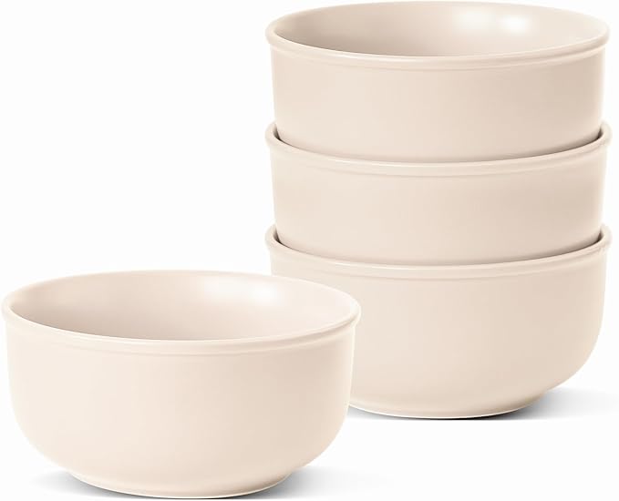 Timeworn Clay Cereal Bowls Set of 4 Hand-Finished Stoneware Bowls 6-Inch Farmhouse Soup and Oatmeal Bowl Microwave and Dishwasher Safe Creamy White