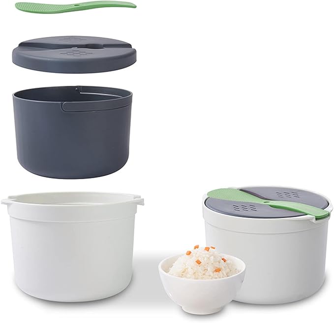 Microwave Rice Cooker 2L Grade PP Material Steaming Pot Pasta Cooker with Spoon Lid for Meal Noodle Ramen
