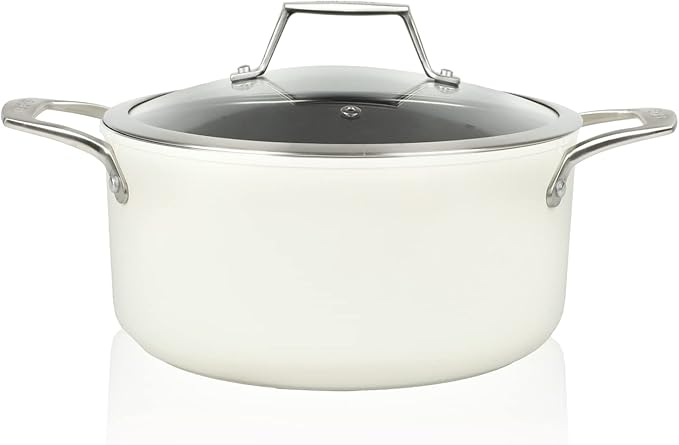 TeChef ValenCera Collection | 5-quart Ceramic Nonstick Soup Pot with Glass Lid Nontoxic - Nontoxic - Free of PFAS PFOA PTFE (Soup Pot 5-Qt)