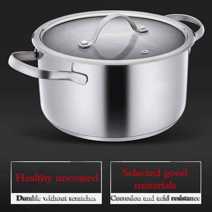 Cooking Pot Stainless Steel Cookware Set 3-Pieces Saucepans Set with Glass Lid Safe Uncoated Pot Suitable for All Hob Types