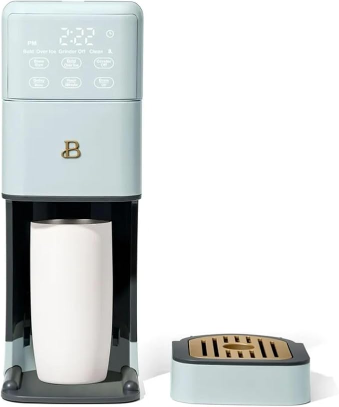Single Serve Coffee Maker with Built-In Burr Grinder 6 Cup Sizes 3 Strengths and 64oz Reservoir for Custom Brewing (Hydrangea)