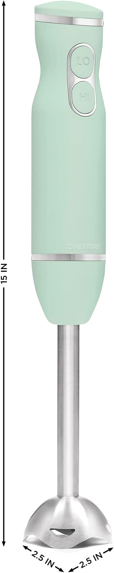 Chefman Immersion Stick Hand Blender with Stainless Steel Blades Powerful Electric Ice Crushing 2-Speed Control Handheld Food Mixer Purees Smoothies Shakes Sauces &amp Soups Sage