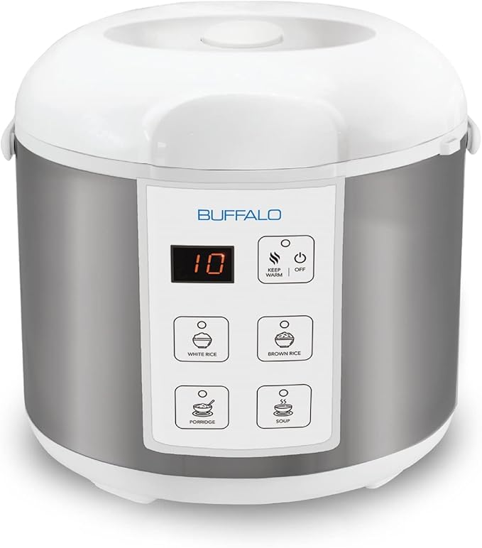 Buffalo Classic Rice Cooker with Clad Stainless Steel Inner Pot - Electric Rice Cooker for White/Brown Rice Grain - Easy-to-clean Non-Toxic &amp Non-Stick Auto Warmer (5 Cup)