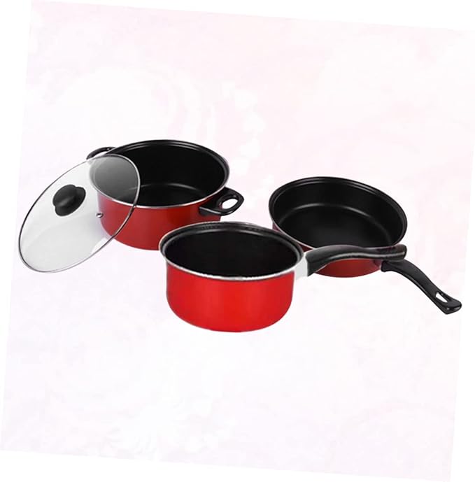 3pcs Steel Frying Pan Soup Pot with Lid Blush Set Nonstick Skillet Kitchen Pots and Pan Cookware Set Cooking Tool Frying Pan Soup Pot Milk Pan Set Kitchen Utensil Milk Pot