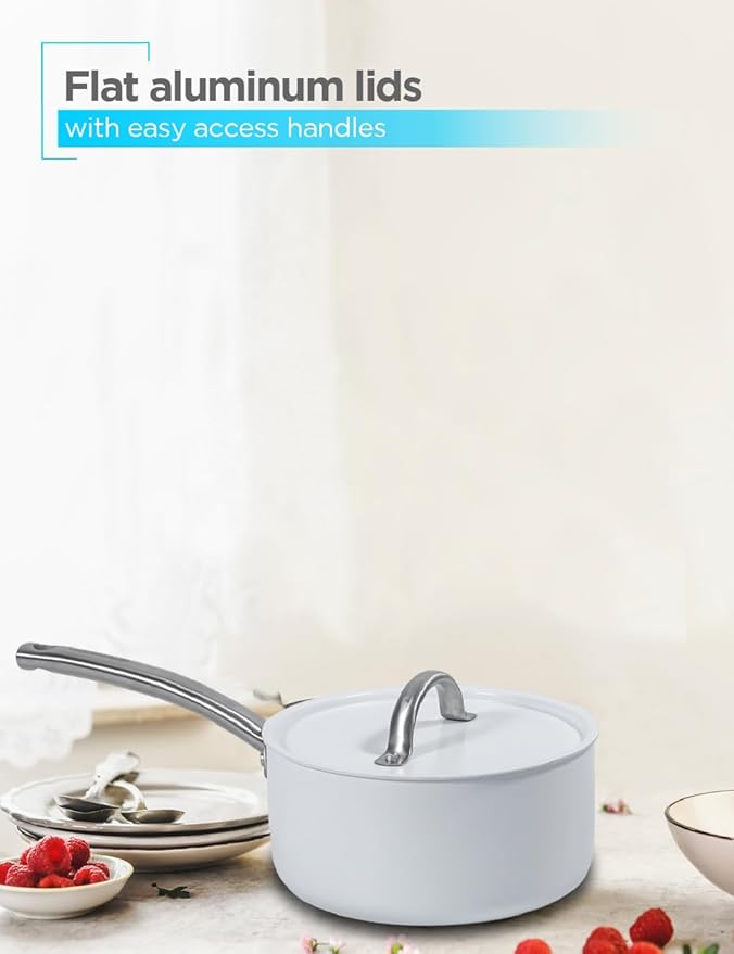 BLACK+DECKER 9-Piece Ceramic White Aluminum Cookware Set Pots and Pans Set with Ceramic Non-Stick Coating