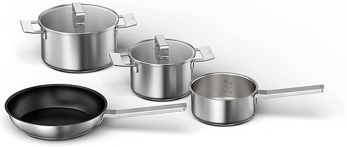 Bosch HEZ9SE040 Hob Accessories 4-Piece Cookware Set: 3 Pots and 1 Pan for Electric Hobs and Induction Hobs Made in Germany