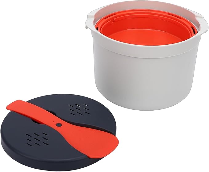 Microwave Rice Cooker with Steaming Tray for Rice and Vegetables Space Saving Design Made of PP Material 20 x 18 x 13cm