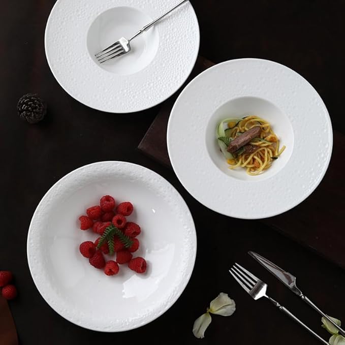Elysian Bliss Ivory Grace Fine Porcelain Dinnerware Set Embossed Design White 18-Piece Ceramic Dinnerware Set – Pebble Pure Collection