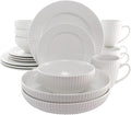 18 Piece Elle Porcelain Dinnerware Set with 2 Large Serving Bowls White
