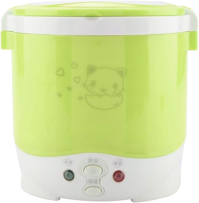 Estink Car Rice Cooker 1L Portable Rice Cooker for Car 12V 100W Electric Food Steamer Food Grade Material Double Safety Buckle Water Proof Surface and Non Stick Coating (Green)