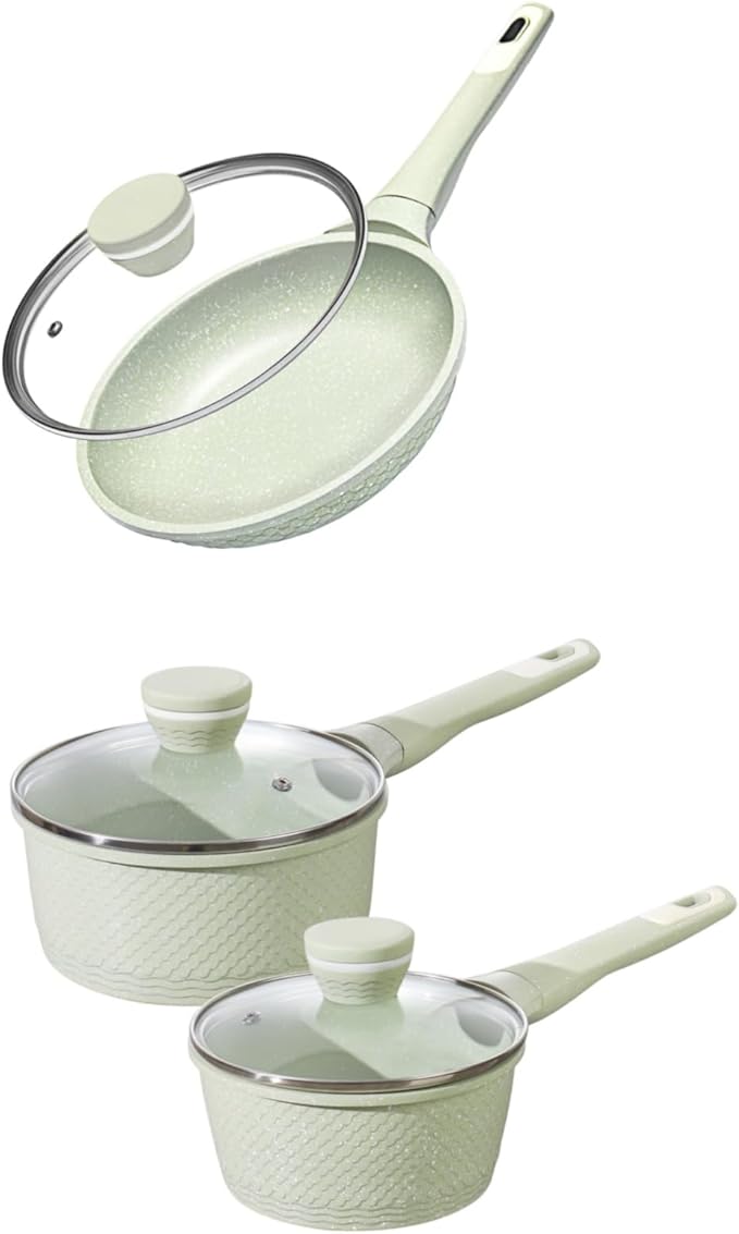 Non stick Frying Pans with Lid 11 in + Sauce pan set 4 Pcs 1.5Qt &amp 2.0Qt SaucePan Set with Lid