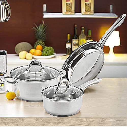 JSEIAJB Cookware Set Stainless SteelCooking Ware with Stockpot Saucepan Saute Fry Pan with Lids Kitchenware Set 5pcs