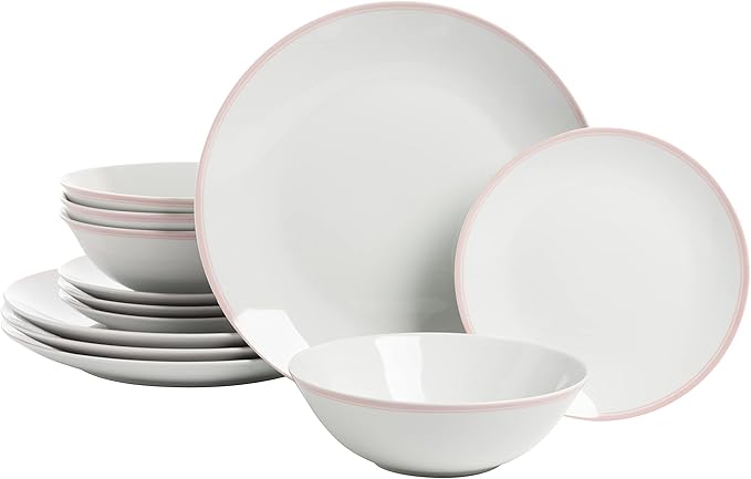10 Strawberry Street Coupe Double Line 12 Pc Pink Dinnerware Set Misty RoseSM-1200-CP-P