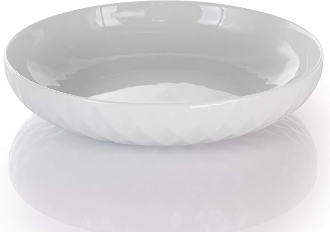 18 Piece White Porcelain Dinnerware Set with Cups and Serving Bowls – Diamond Pattern Plates and Bowls Service for 4 Microwave &amp Dishwasher Safe