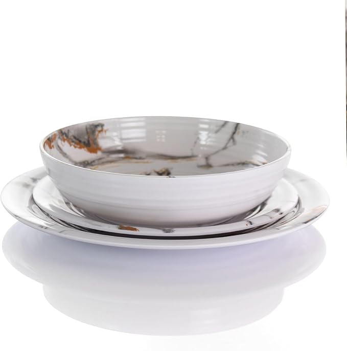12 Piece Lightweight Melamine Dinnerware Set – Shatter-Resistant Dish Set for 4 with Plates and Bowls – Outdoor &amp Indoor Unbreakable Dinnerware (White)