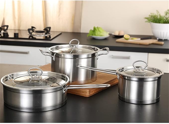 3 Cookware 6 Piece Cookware Set Cookware Set Stainless Steel Frying Pan Pot Soup Milk Pot Frying Pan Household Kitchen