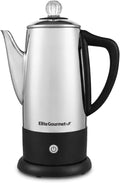 Elite Gourmet EC812 Electric 12-Cup Coffee Percolator with Keep Warm Clear Brew Progress Knob Cool-Touch Handle Cord-less Serve Stainless Steel