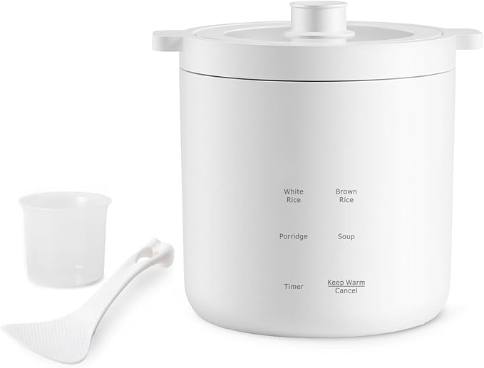 olayks Mini Rice Cooker Small Electric Cooker 2 Cup Uncooked with 4 Cooking Functions Ceramic Rice Cooker with 24 Hour Preset Heat Preservation Anti Scald Carry Handle