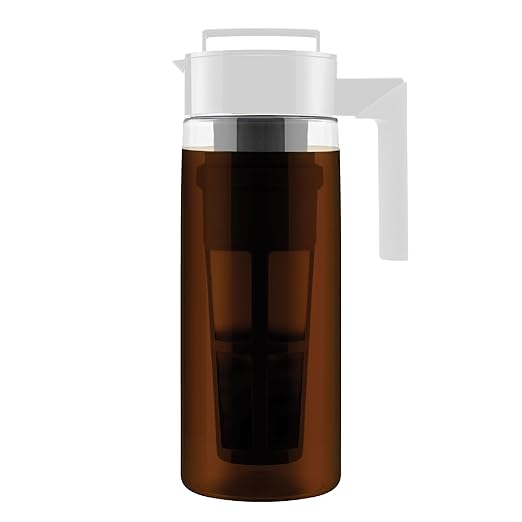 Takeya Tritan Cold Brew Coffee Maker - Airtight Pitcher with Leak-Free Lid - BPA-Free Cold Brew Maker with Silicone Handle - Dishwasher-Safe Pitcher for Homemade Cold Brew - 2 Quart White